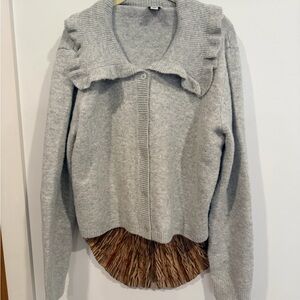 Maeve Light Gray Ruffle-Collar Button Cardigan - Super Soft